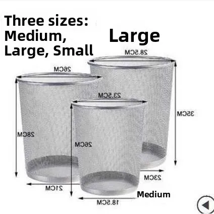 ステンレス鋼線製丸型ゴミ箱、蓋なし、小・大サイズ、鉄製ペーパーバスケット、家庭用清掃ツール、ゴミ箱