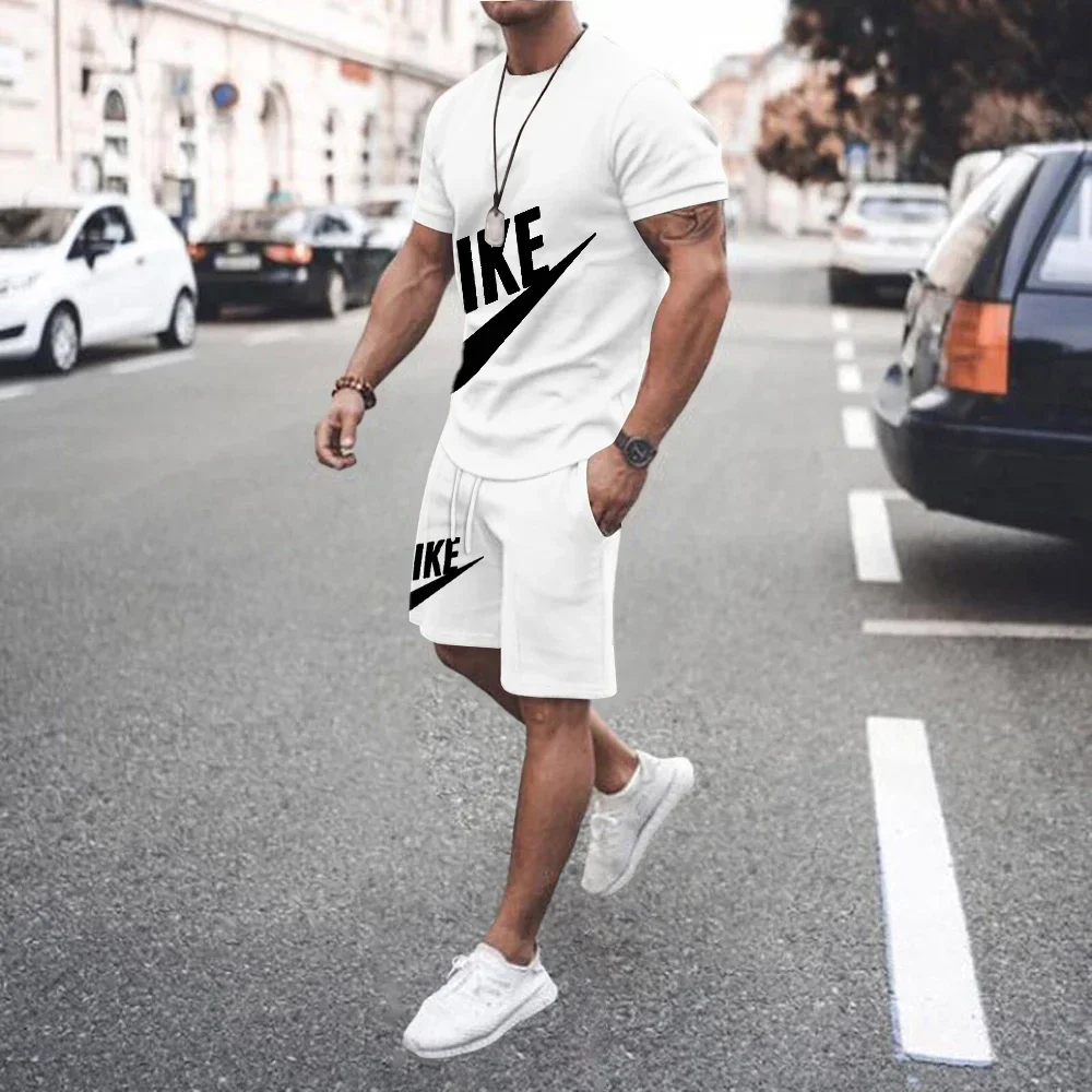 

Summer new men's breathable short-sleeved T-shirt + sports shorts two-piece outdoor jogging men's short-sleeved leisure suit