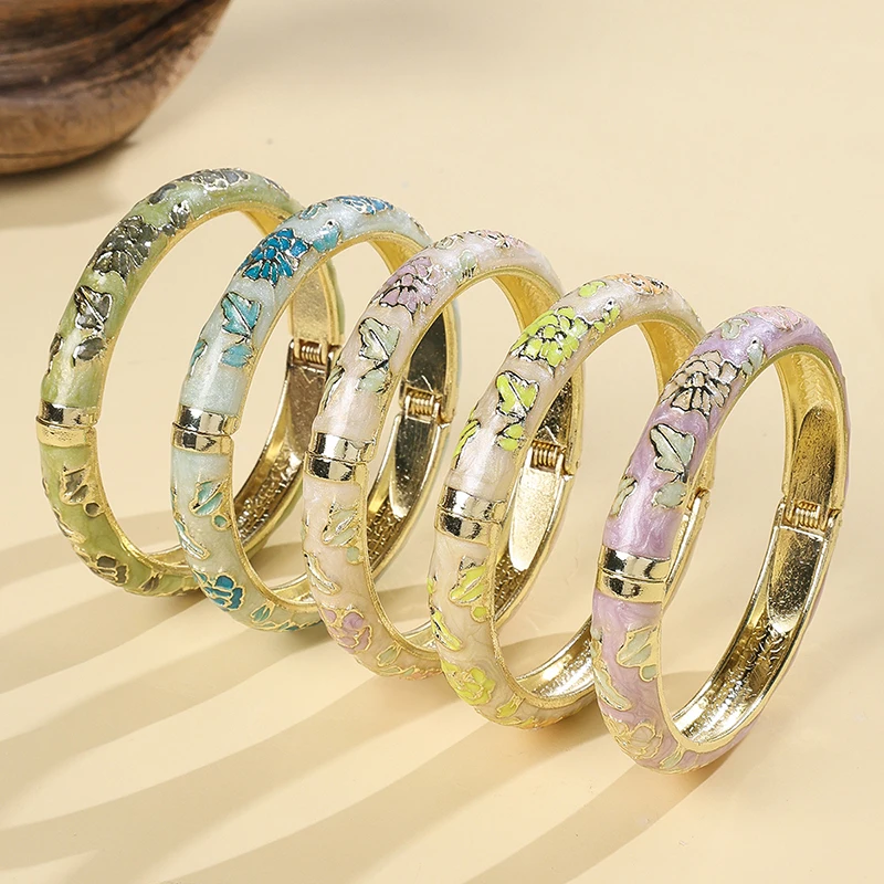 

Jardme 5pcs Set Enameled Bracelets For Women Gold Color Plated Cloisonne Women's Bangles Indian Chinese Style Women's Jewelry Se