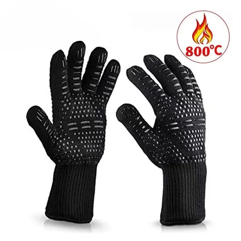 Guantes para barbacoa de una pieza, resistentes a altas temperaturas, guantes para horno de 500-800 grados, guantes ignífugos para barbacoa, guantes de aislamiento térmico para microondas