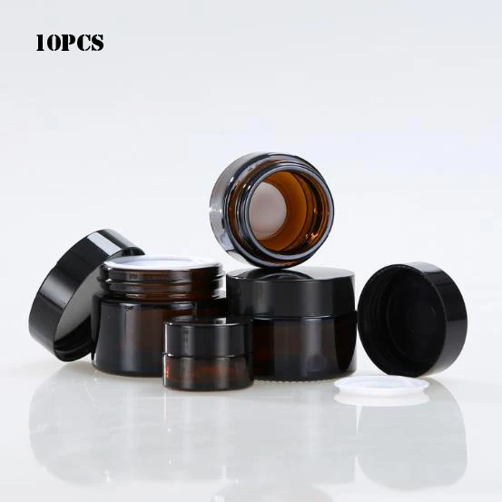 

50PCS X 5g Amber Glass Container Bottles Jars Brown Pot for Cosmetic Face Cream Lip Balm Sample Storage Home Use with Gasket