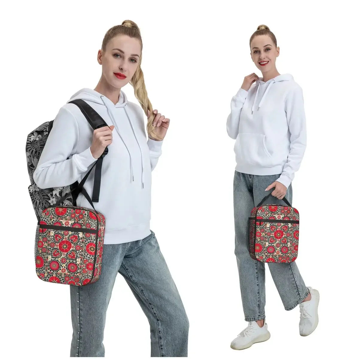 Shakhrisyabz Suzani Uzbek Embroidery Print Insulated Lunch Bag for Women Kids Portable Food Boxes Thermal Lunch Box Tote