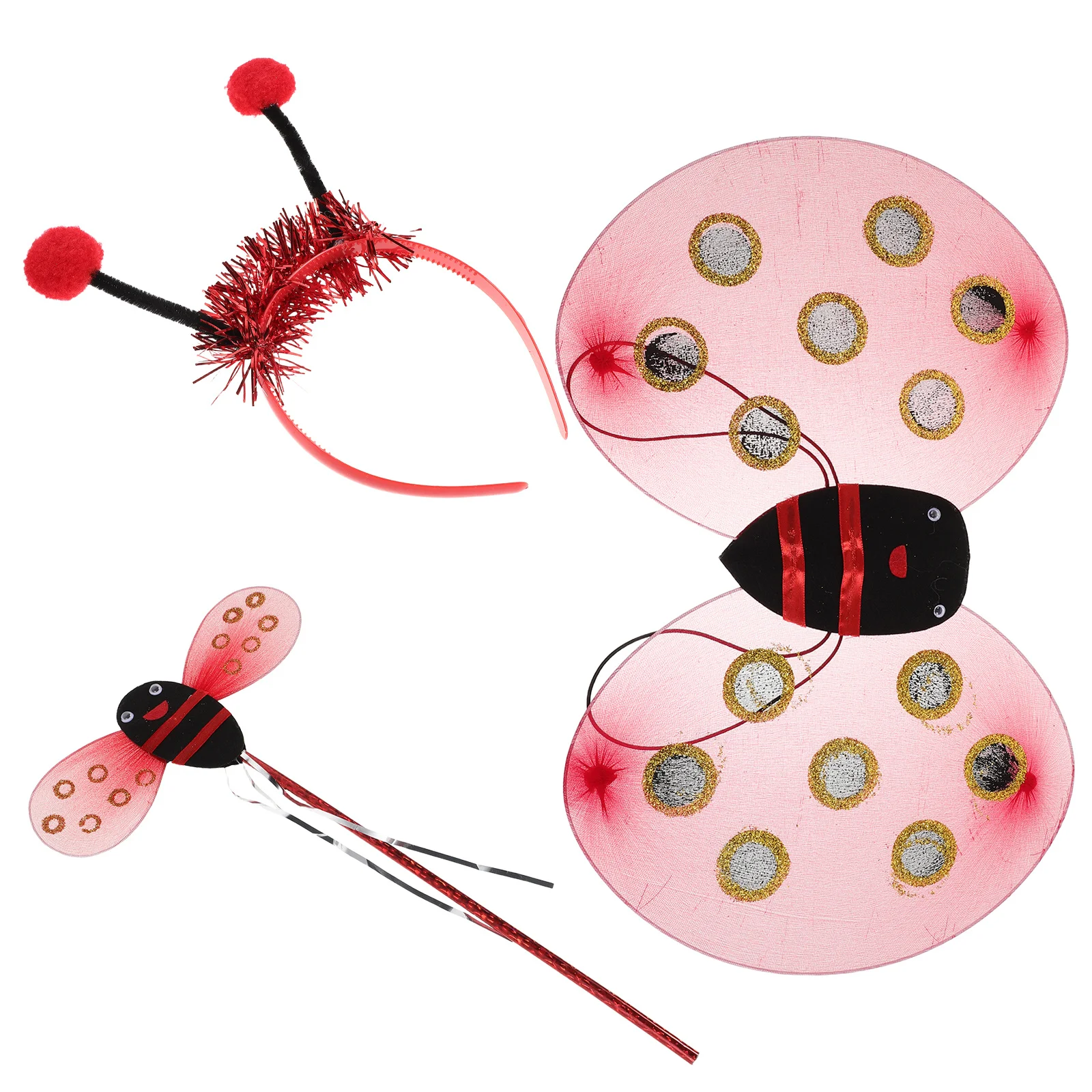 1 set di accessori per costumi pieghevoli con ali di coccinella, oggetti di scena cosplay leggeri per giochi di ruolo da fata di Halloween, vestire insetti