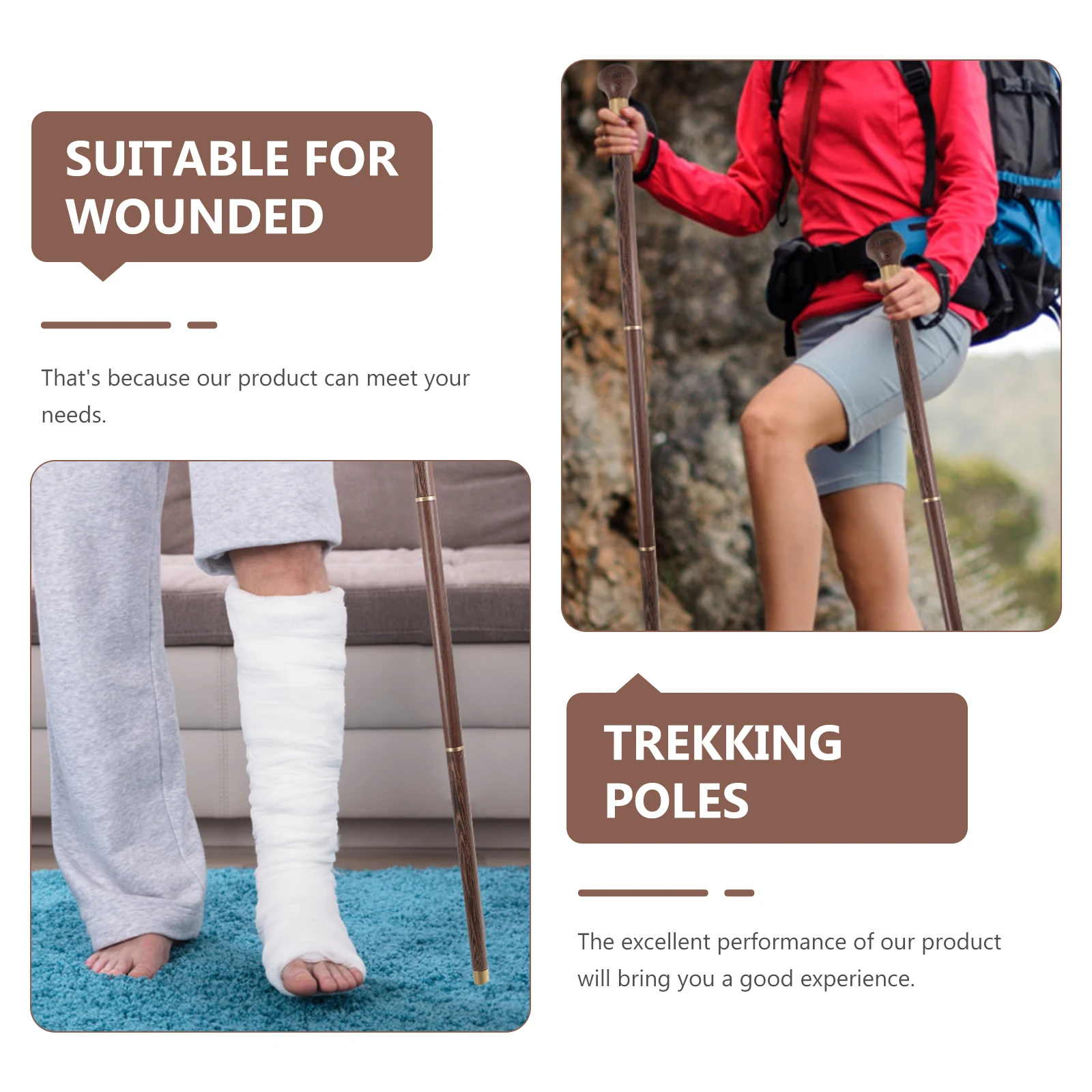 

Chicken Wing Wood Walking Elderly Crutch Adjustable Brown for Senior Disabled Outdoor - for Old