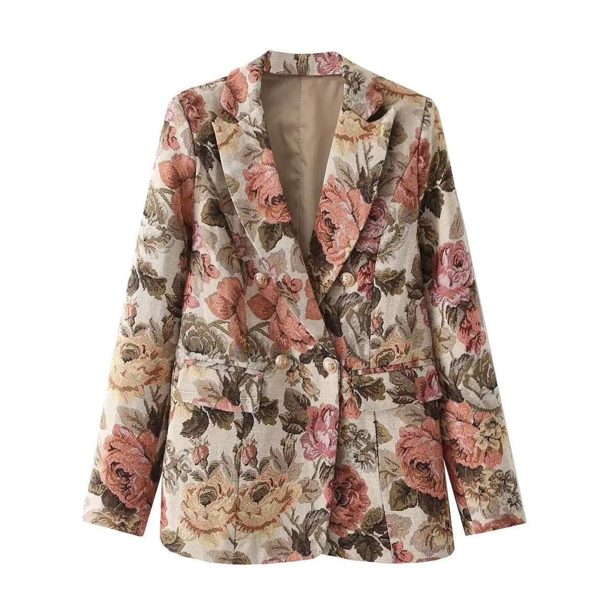 

Женский костюм с текстурированным принтом Jaet Long Sve, полиэфирное волокно с цветочным принтом, весенний сезон, модное женское шерстяное пальто