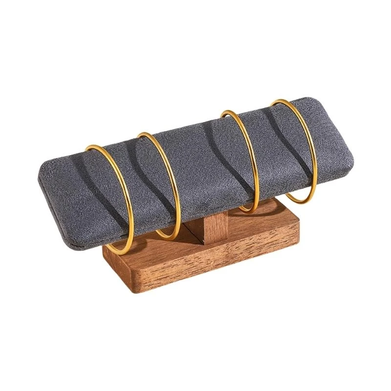 

5asd Velvets Bracelet Display Rack Wooden Base Watch and Hairbands Holder T Shaped Stand for Jewelry Storage and Organization