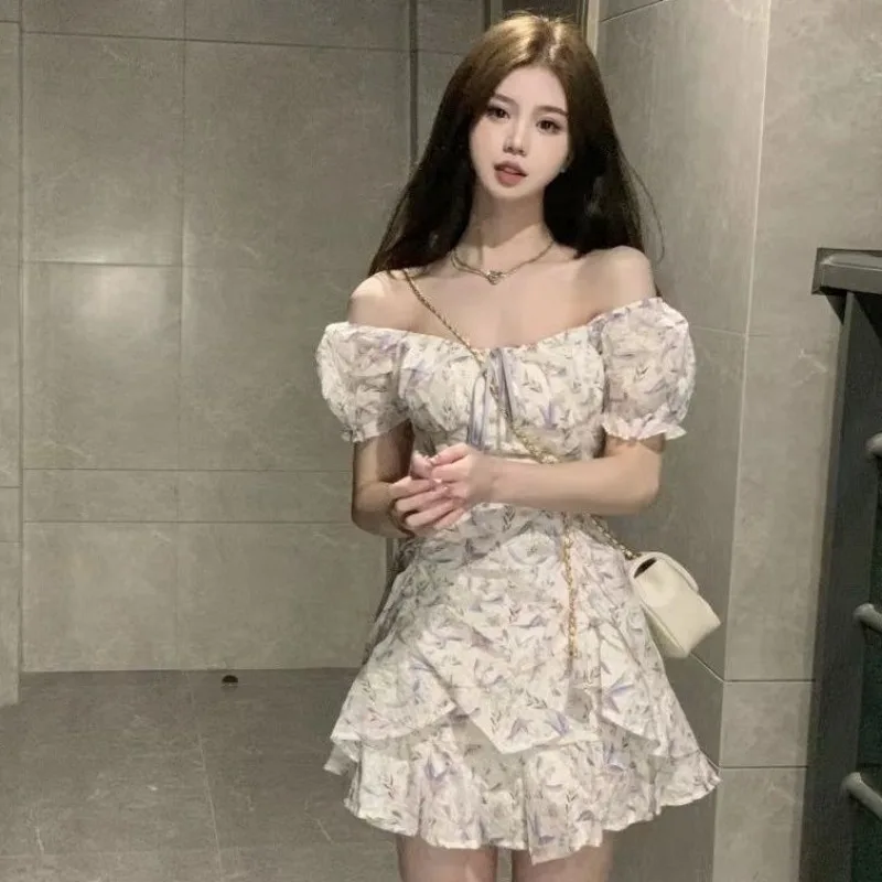 

Mini Dress Women Puff Sleeve Sweet Summer Sexy Hotsweet Ruffles Fashion Korean Style Lovely Party Vestidos Chic Holiday Sundress