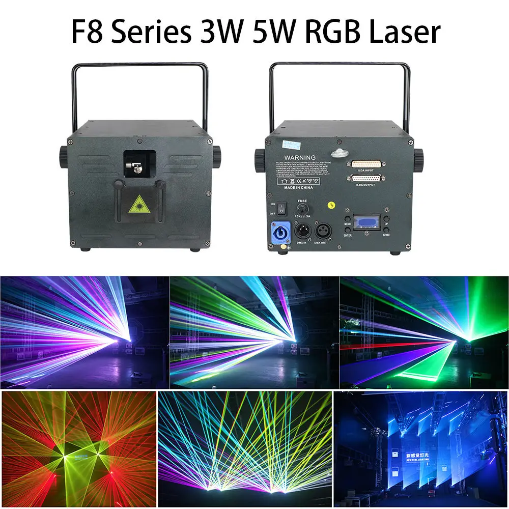 F8 1W-5W ILDA Laser Show Professional 3d full color Laser Stage Lighting RGB Lazer Animation Disco Dj Club Laser Light