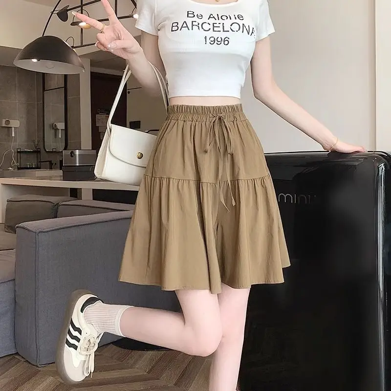 Women Summer Casual Office Lady Simplicity Solid Color Shorts Women Clothes Fashion All-match Elegant Temperament Wide Leg