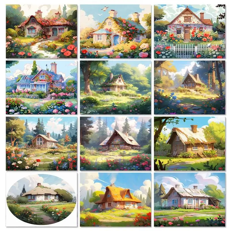 

GATYZTORY Acrylic Paint By Numbers Wooden House Landscape On Canvas Drawing On Numbers For Adults Home Decors Diy Set