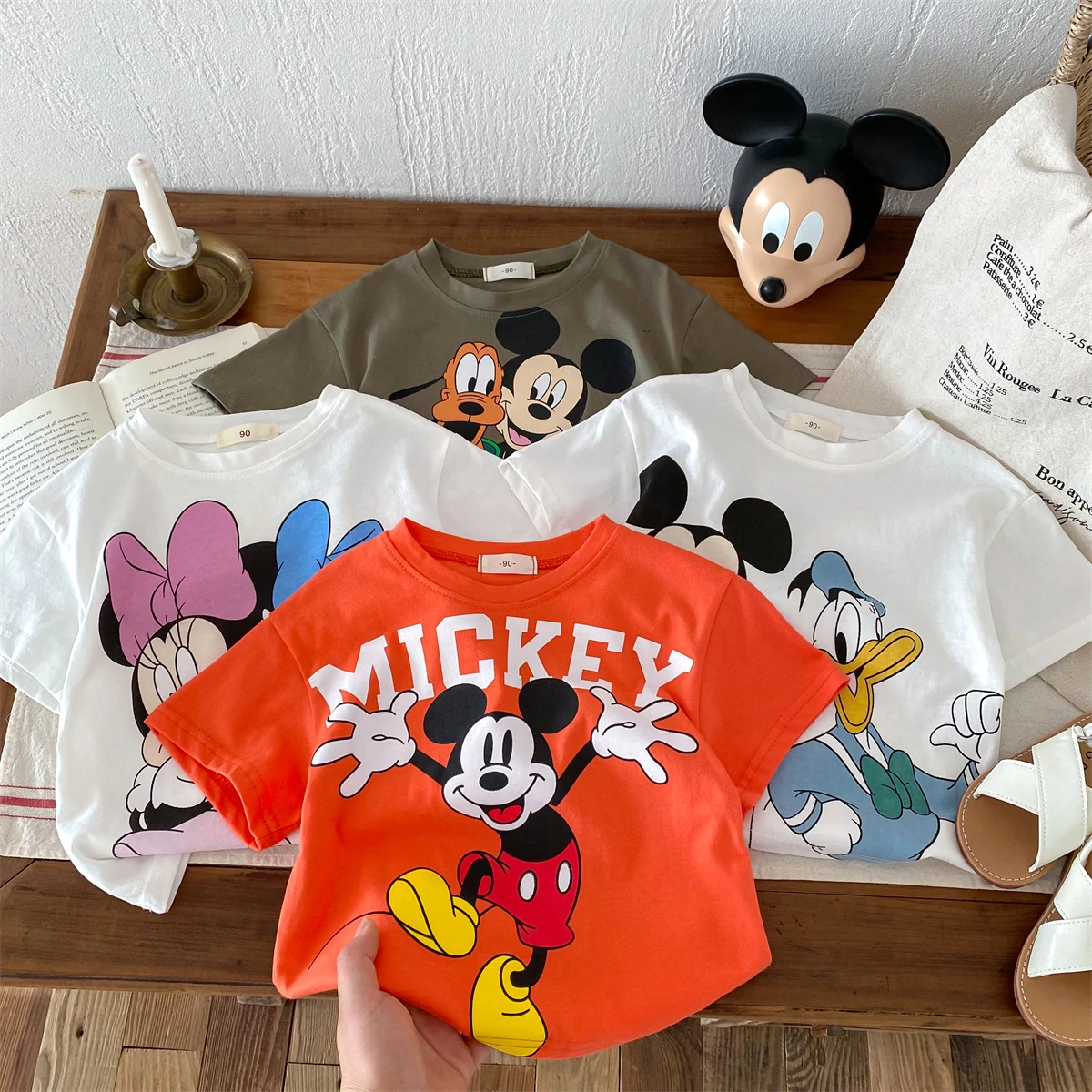 الطفل التي شيرت المطبوعة الصيف ميكي ماوس الملابس ديزني الأطفال تي شيرت الاطفال قصيرة الأكمام التي شيرت أزياء عارضة ارتداء #2