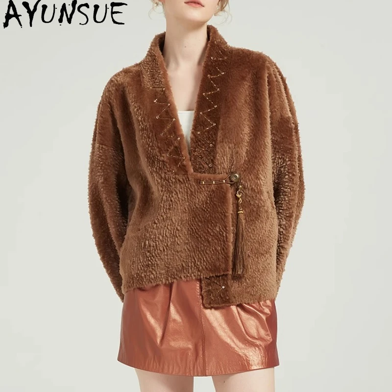 AYUNSUE 천연 양가죽 모피 코트 여성 겨울 의류 양털 진짜 가죽 재킷 여성용 신상 아우터웨어 따뜻한 2025