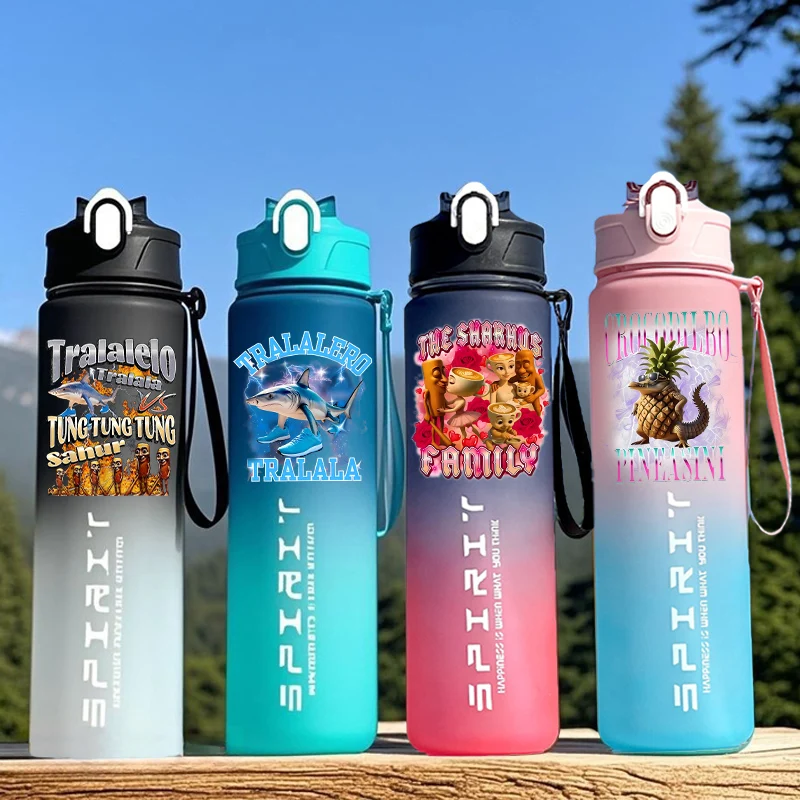 

Italian Brainrot Water Bottle with Straw 800ml Tralalero Tralala Tungtung Sahur Kids Summer Outdoor Sport Cup Children Gift New