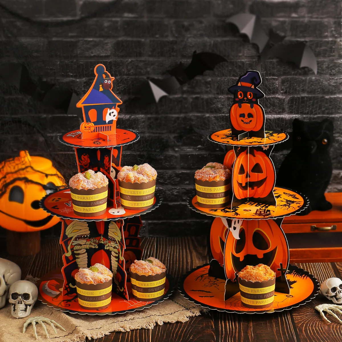 

Halloween Pumpkin Cupcake Stand Halloween Party Decoration for Kids 3Tier Cupcake Tower Holder Halloween Birthday Party supplies