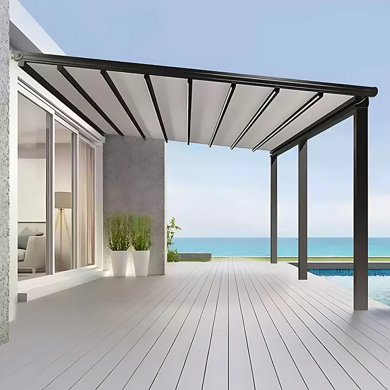 

Электрический складной выдвижной навес от солнца, тент из алюминиевого сплава, уличный навес от дождя для дворов, вилл, террасов