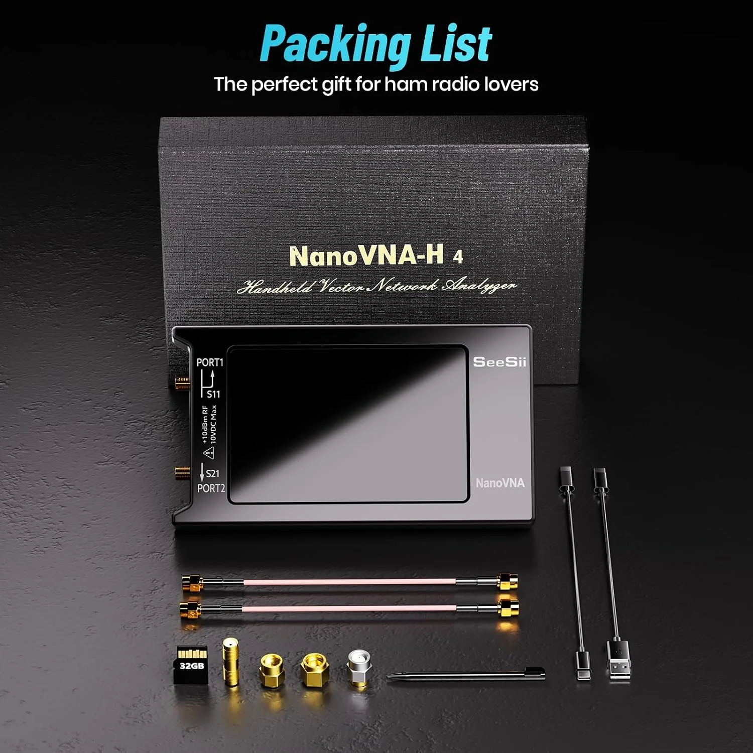SEESII NanoVNA-H4 Vektor-Netzwerkanalysator mit EVA-Schutzhülle, 4-Zoll-Touchscreen-VNA-Kit, 10 kHz–1,5 GHz, für S-Parameter VSWR – Detail 8
