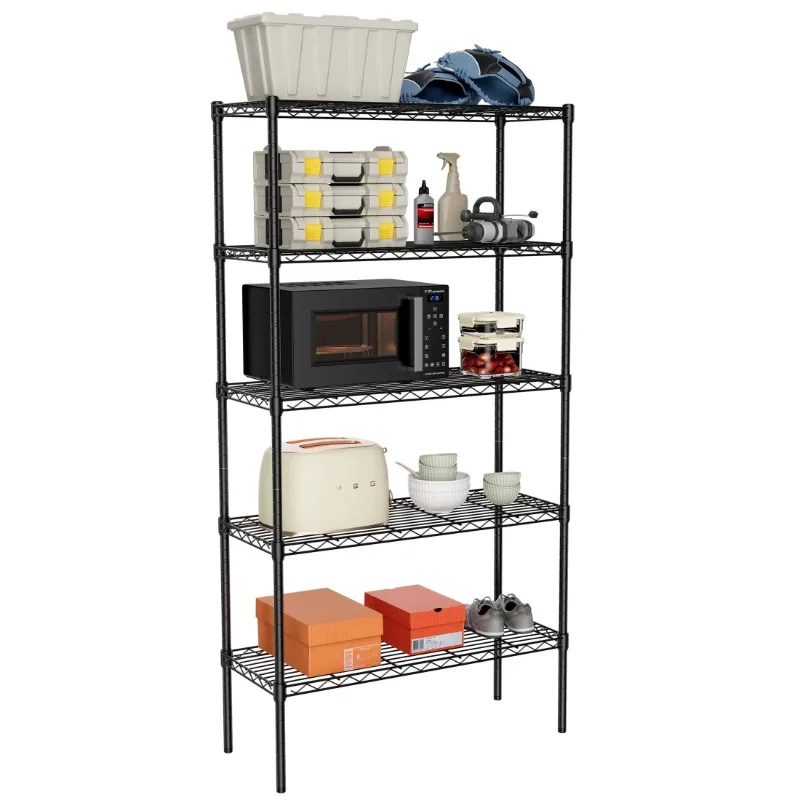 

5 Tier Metal Shelving Unit, 35.43"W x 13.78"D x 69.3"H Height Adjustable Wire Storage Shelves, Holds Up to 2000 LBS, Black