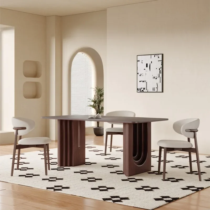 French retro ash wood solid wood dining table rectangular medieval dining table