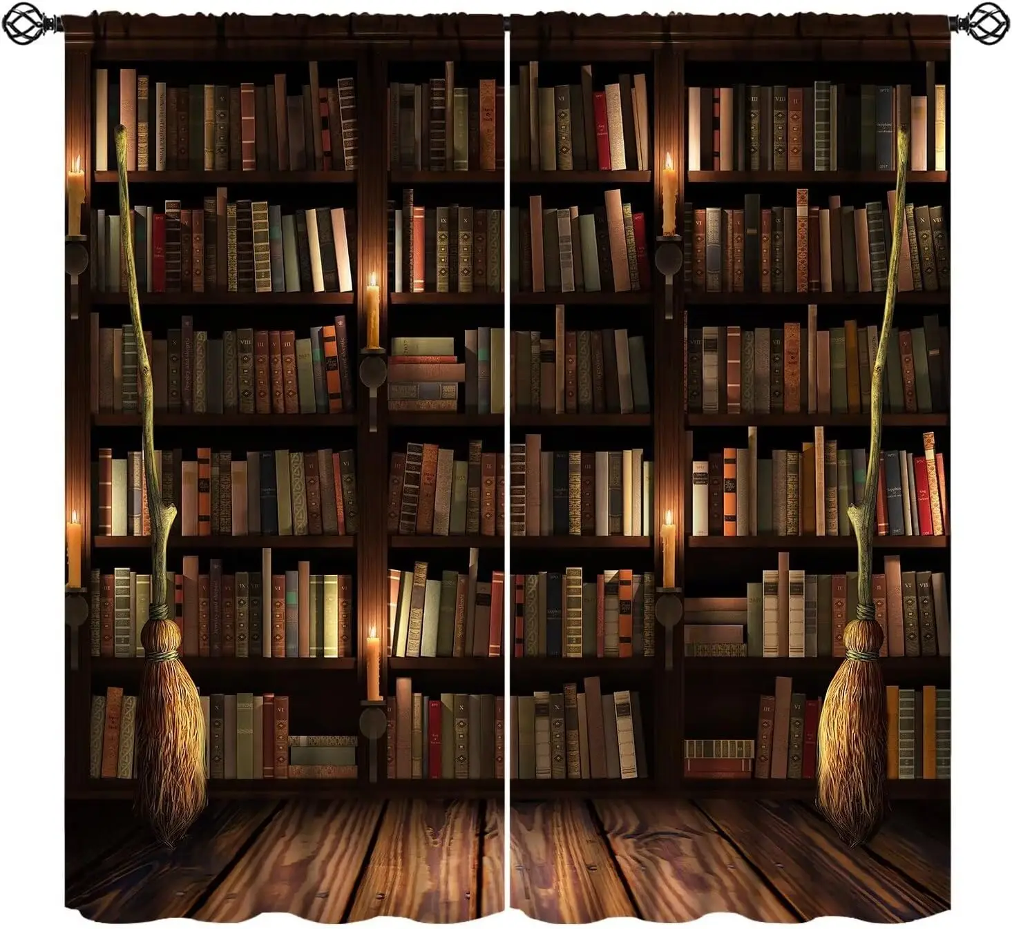 Retro Bookshelf Kitchen Curtains for Kids Boys Girls Bedroom Decor Magic Fantasy Library Study Educational Bookcase Rod Pocket