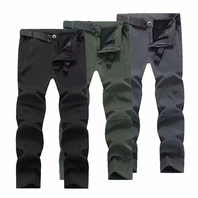 Autumn Winter Men Camping Hiking Pants Warm Trousers Outdoor Travel Soft Shell Fleece Liner Windproof Outdoor Trekking Trousers