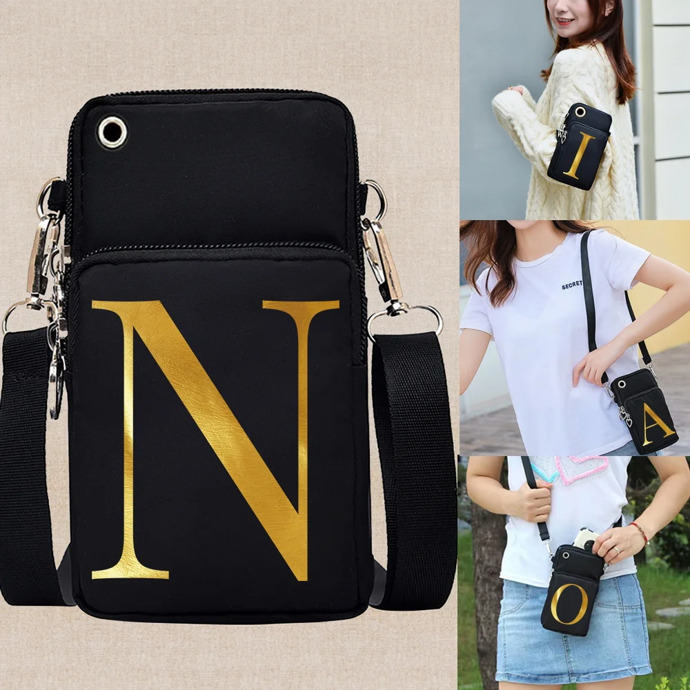

New Adjustable Shoulder Multi-layer Mobile Phone Bag Mini Double Layer Letter Series Bag Zipper Purse Casual Outdoor Travel Bags
