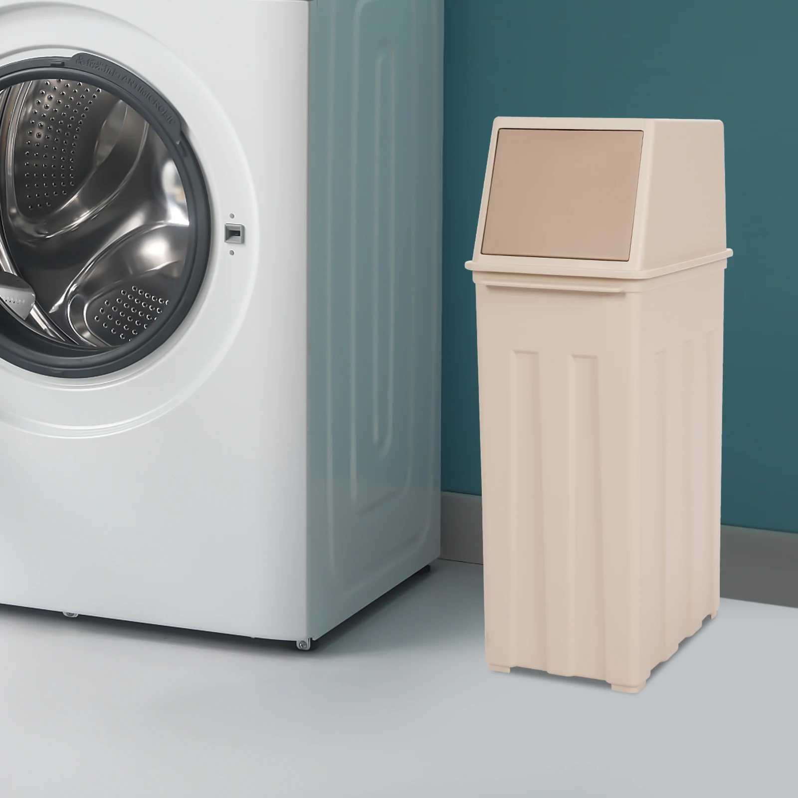 

Khaki 8-Gallon Trash Can(Odor-Proof&Space-Saving) - 7.48*5.71In Narrow Opening+Hinged Flap Cover&Prevents Odor Diffusion