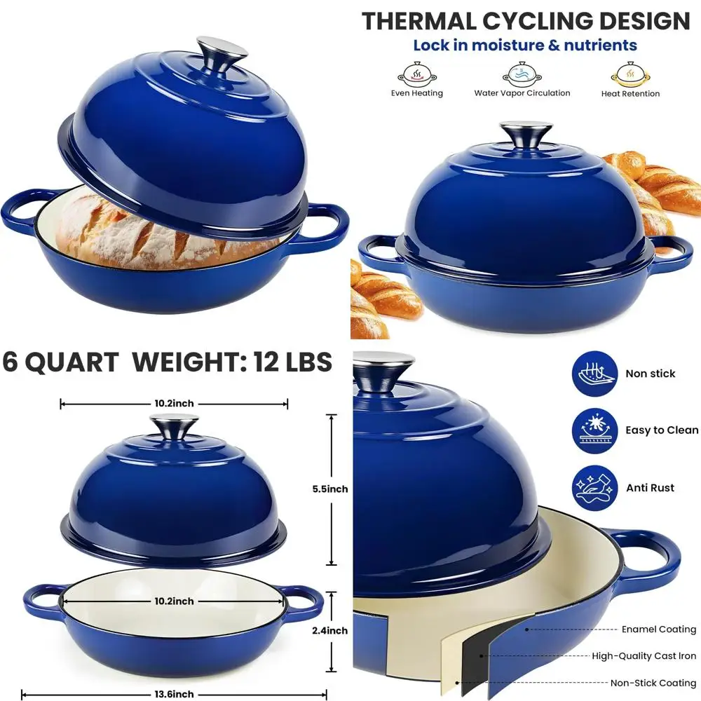 

Dutch Oven Pot with Lid, Enameled Cast Iron Dutch Oven for Bread Baking, Round Bread Oven for Sourdough Bread Baking, Oven Safe