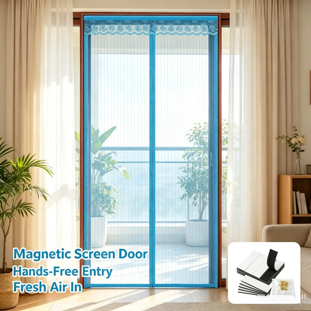 Magnetic Screen Door Mesh Curtain, Self‑Sealing Anti‑Mosquito Fly Screen,With Push Pins, Easy Install Door Net For Home Entrance