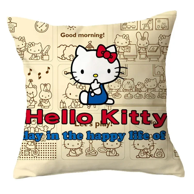 Sanrio Hello Kitty Cartoon Throw Pillowcase Anime Figures Kawaii Print Decorate Household Product Bedroom Sofa Pillow Decorative