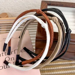 UXSL Korean Vintage Knotted Thin PU Leather Solid Color Headband Womans Temperament Elegant Hair Band Hair Hoop Hair Accessories