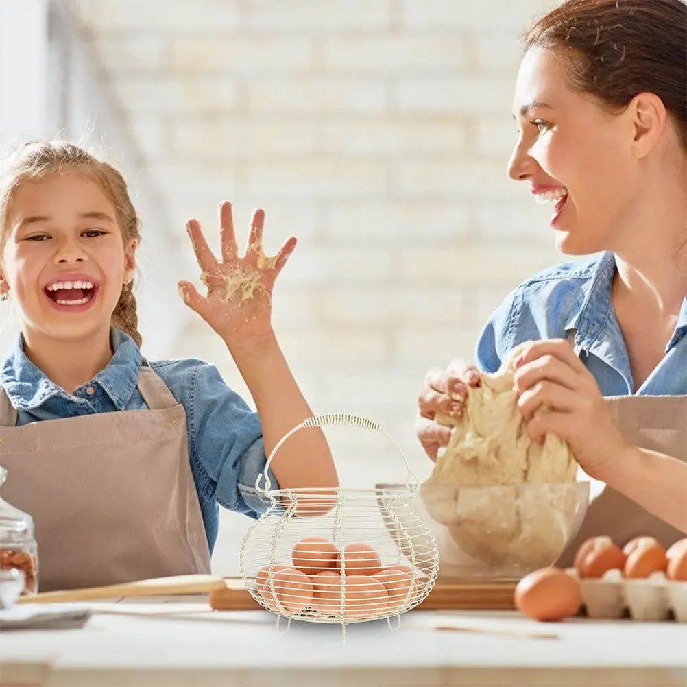 

2pcs Wire Egg Baskets White Small Metal Fruit Basket For Kitchen Countertop Organizer Fresh Eggs Collecting Storage Vintage
