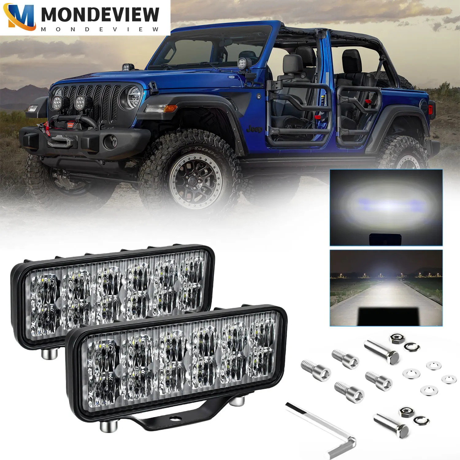 

MONDEVIEW LED work light floodlight 6-inch heavy-duty equipment vehicle truck tractor cart boat ATV UTV 1200W 800000LM 9-30V