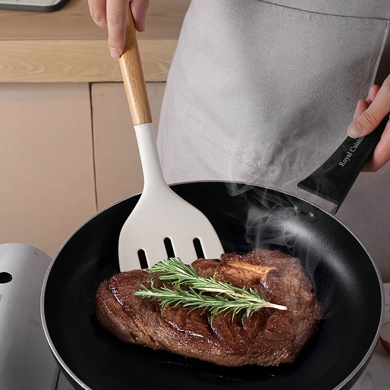 Wooden handle silicone spatula kitchenware set high temperature resistant household non-stick cooking spatula spoon spatula.