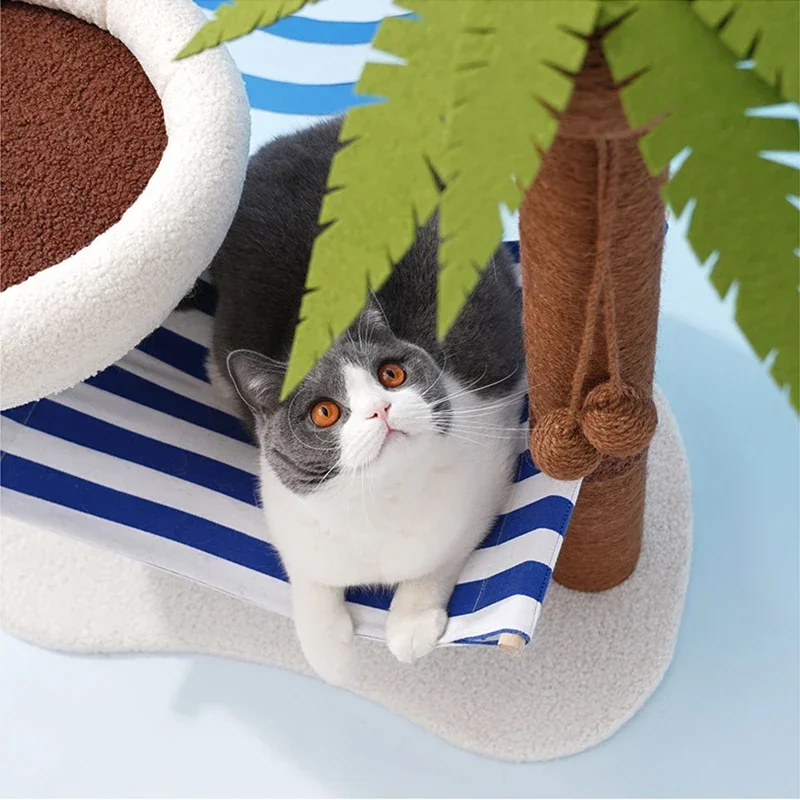 Imagem -05 - Gato Arranhando Posts Pet Coconut Tree Modelagem Scratch Torre Gatos Escalada Quadro Brinquedos com Rede e Esteira