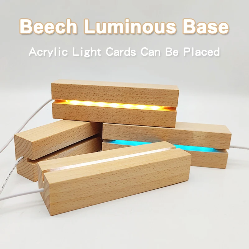 

15CM LED Wood Display Base Rectangle USB Light Stand for Crystal Glass Resin Art Ornament Wooden Night Lamp Base LED Light Stand