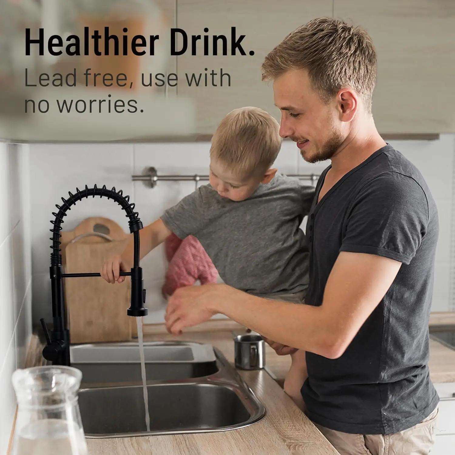 Küchenarmaturen mit Wasserhahnmatte, Spültischarmatur mit herunterziehbarem Sprühgerät, 2 Sprühmodi High Arc, Edelstahlhahn für Wohnmobile/Außenbereiche/