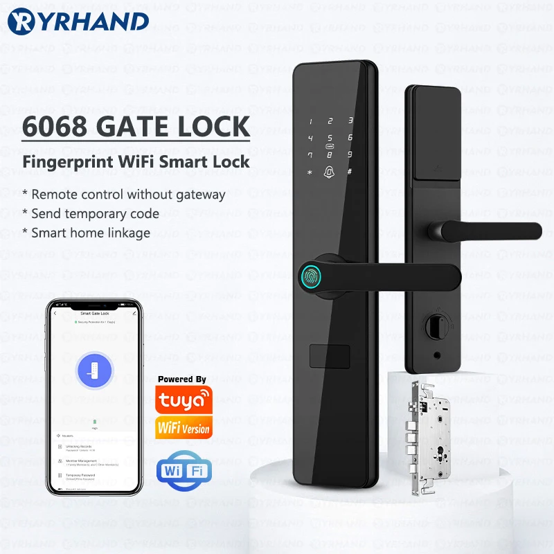 Outside Front Cerradura Inteligente Waterproof Tuya wifi Smart Door Lock Anti-lock Digital Protection Electronic Lock 6068