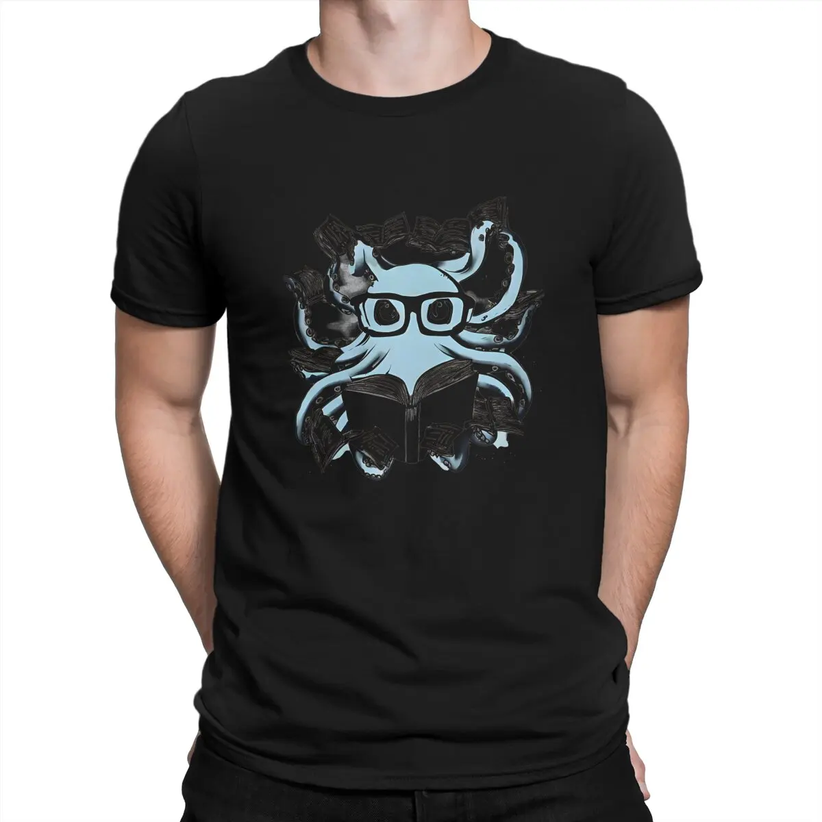 Octopus Creative TShirt for Men Octopus And Reading Knowledge With Japanese Ink Round Collar Polyester T Shirt