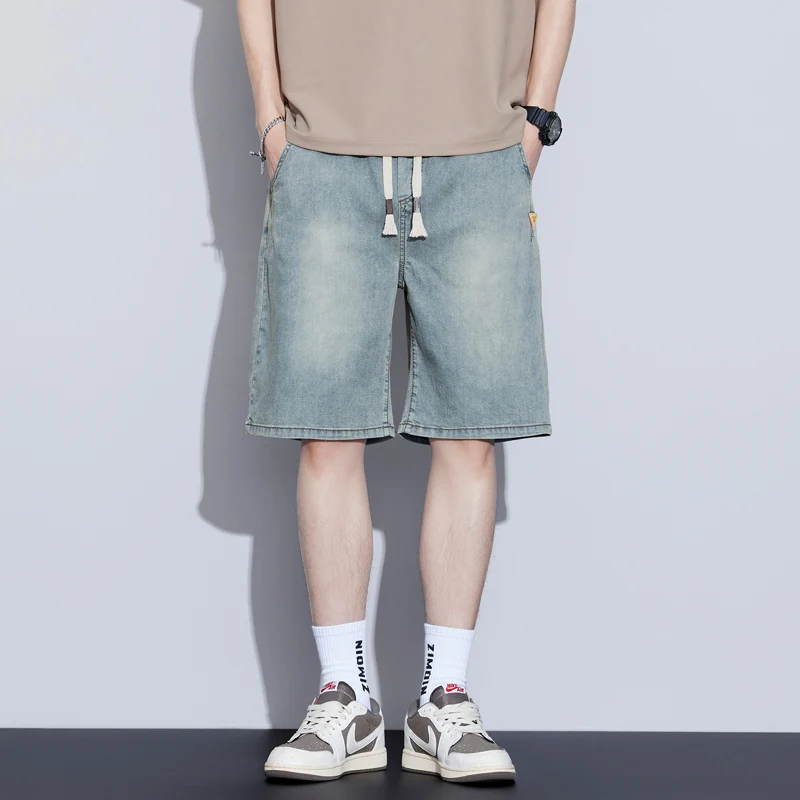 Men's Comfort Tencel Lyocell Stretch Denim Shorts  Summer Elastic Waist 5-Inch Lightweight Breathable Casual Jeans Shorts