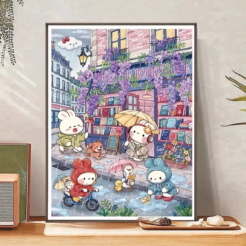 5D DIY Diamant-Malerei-Set Lila Ranke Kunstwerk Hase Voll-Strass Wanddekoration Bastelset Heimdekoration Geschenk Rahmenlos