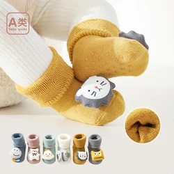 6 Paar/partij Pasgeboren Herfst Winter Warm Verdikte Kussen Sokken Schattige Cartoon Dieren Pop Baby Jongen Meisje 0-3T Antislip Vloersokken