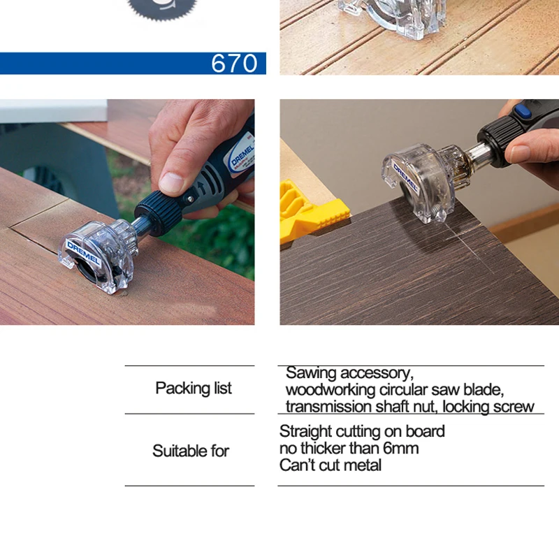 Dremel 670 Mini Saw Attachment Circular Saw with 6.4mm Cutting Depth for Rotary Multi Tool For Cutting Laminate Wooden Flooring