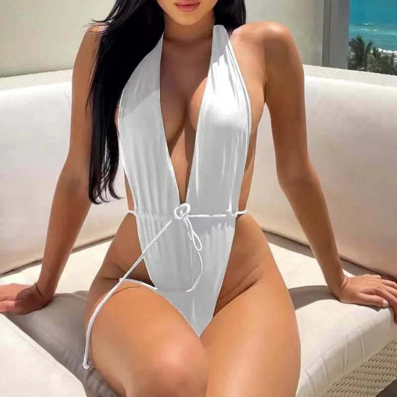 Maillot de bain une pièce, sexy, couleur unie, dos nu, mini, micro, pour femmes, nouvelle collection 2023