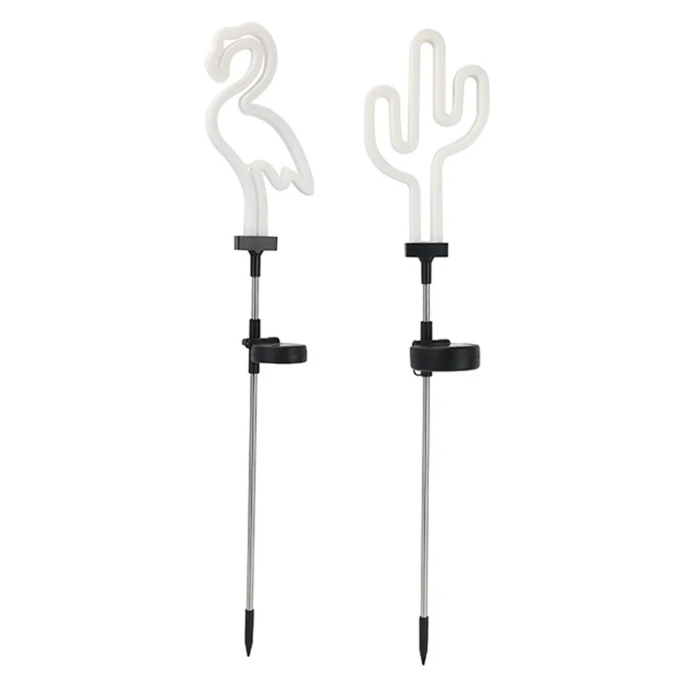 

2pcs Solar Flamingo Cactus White Color Outdoor Garden Decor Yard Stakes Landscape Solar Garden Decorations Lighting