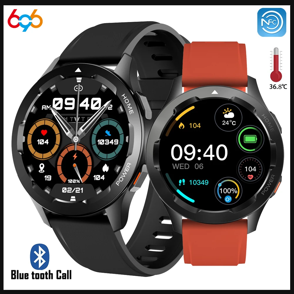 Smart Watch Men Blue Tooth Call NFC Voice Assistant Music Playing Temperature Heart Rate Blood Oxygen Testing Sports Smartwatch