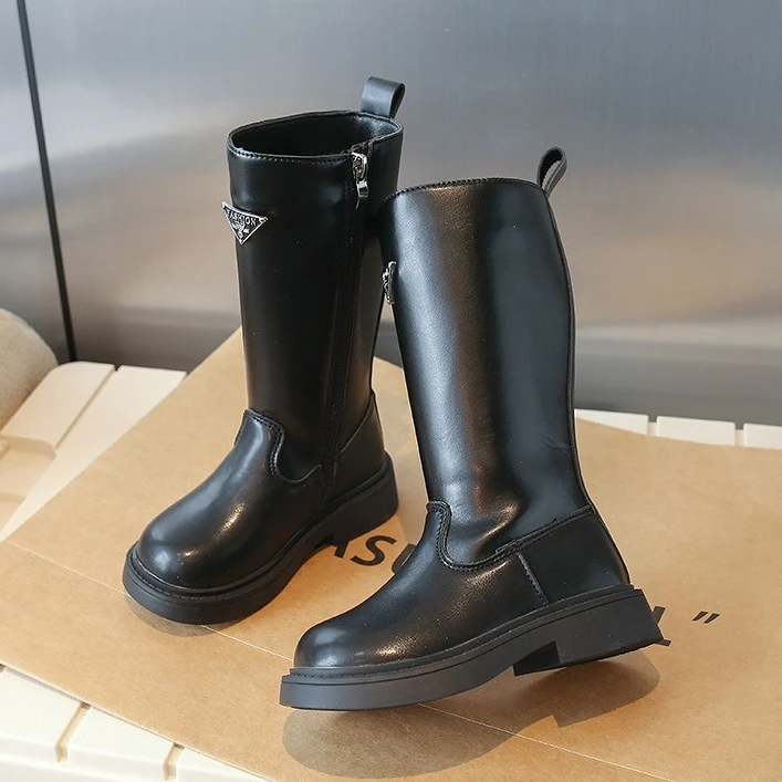 

Осенние черные сапоги до колена для девочек, модная классическая нескользящая детская зимняя обувь, роскошный дизайн, школьная детская повседневная обувь
