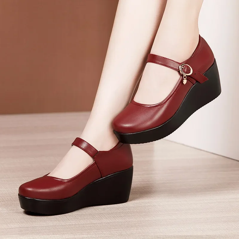 Small Size 32 33 34 Ankle Buckle Platform Shoes Medium Heels Office Dance Shoe 2024 Spring Fall Wedges Pumps Women