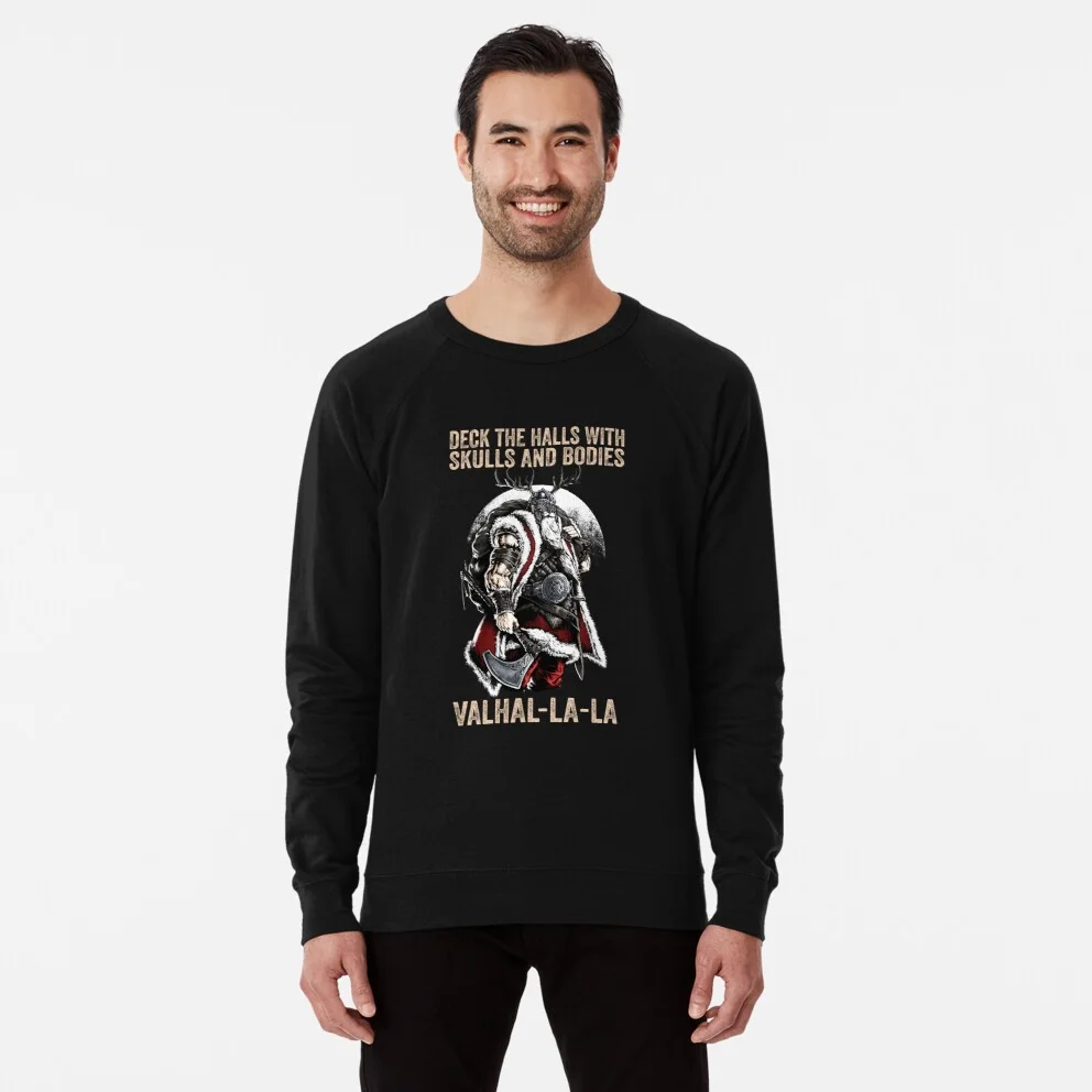 

Deck The Halls with Skulls and Bodies. Nordic Warrior Motto Valhalla Sweatshirts 100% Cotton Casual Mens Pullover Hoodie