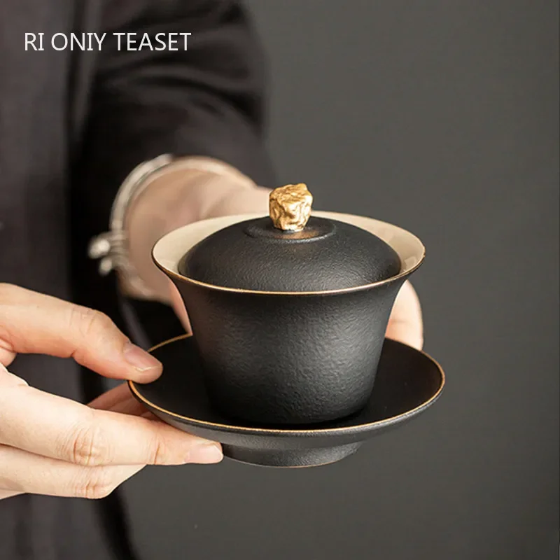 

140ml Chinese Ceramic Tea Tureen Teacup Handmade Pottery Gaiwan Portable Tea Bowl Beauty Tea Infuser Travel Portable Teaware