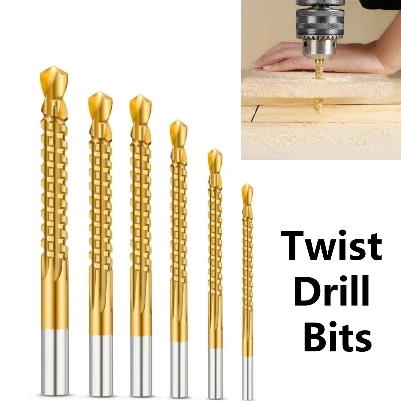 6Pcs/set 6mm Twist Drill Bits Durable Antirust Serrated Grooving Cutting Tap Saw Metal Wooden Hole Saw Titanium Drill Tools